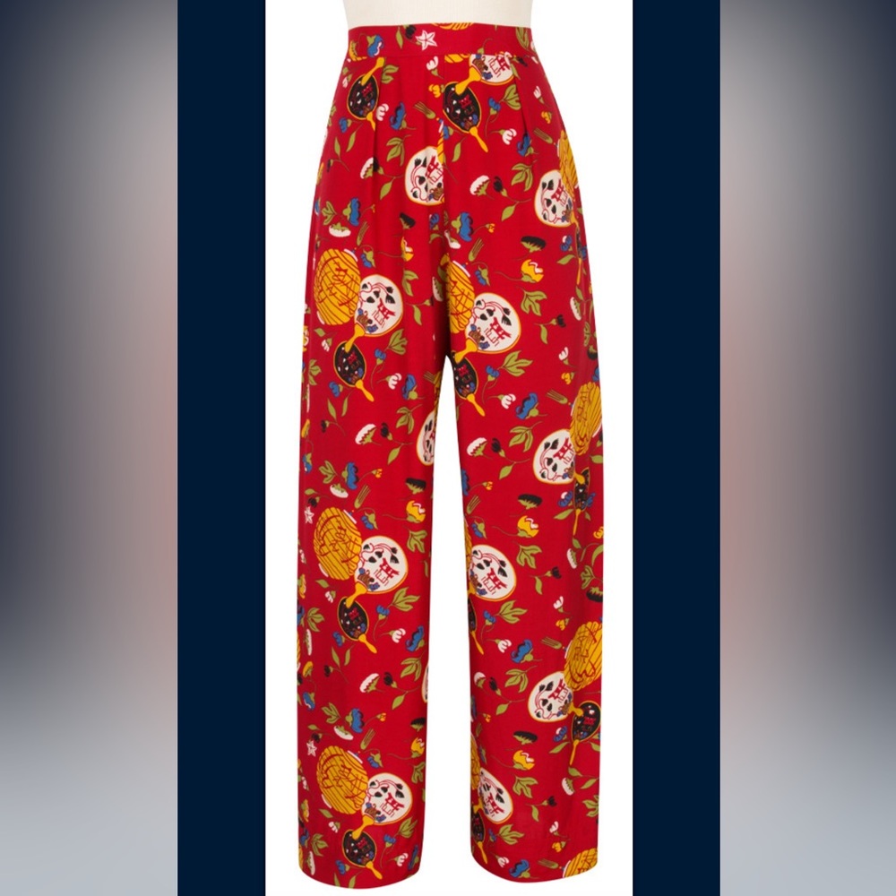 Red Lunar New Year high waisted cropped pants